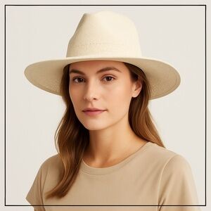 Wyeth Anthropologie Wide Brim Fedora Rancher Hat – NWT – Ivory Cream – OS